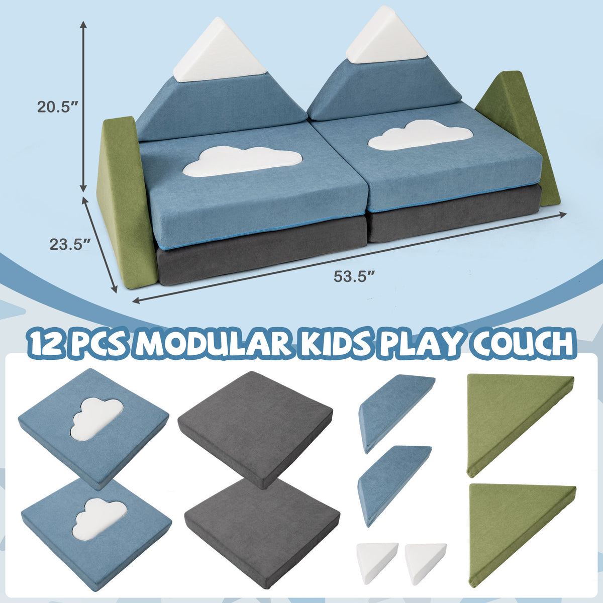 12 Pieces Snow Mountain Theme Toddler Foam Building Fort