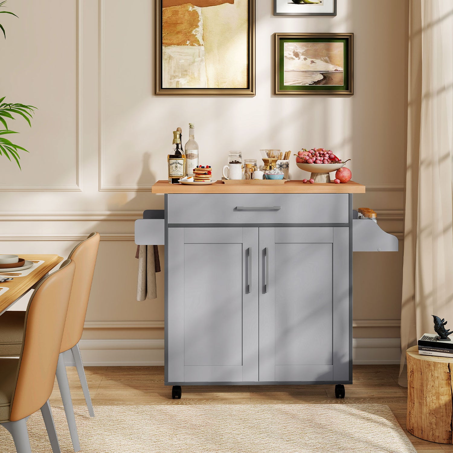 Rolling Kitchen Island Cart with Towel and Spice Rack