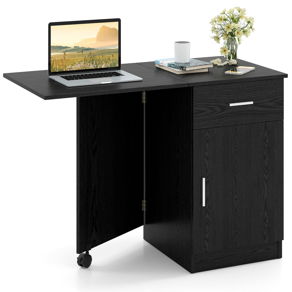 Folding Computer Desk with Drawer Mobile Home Office Desk with Cabinet