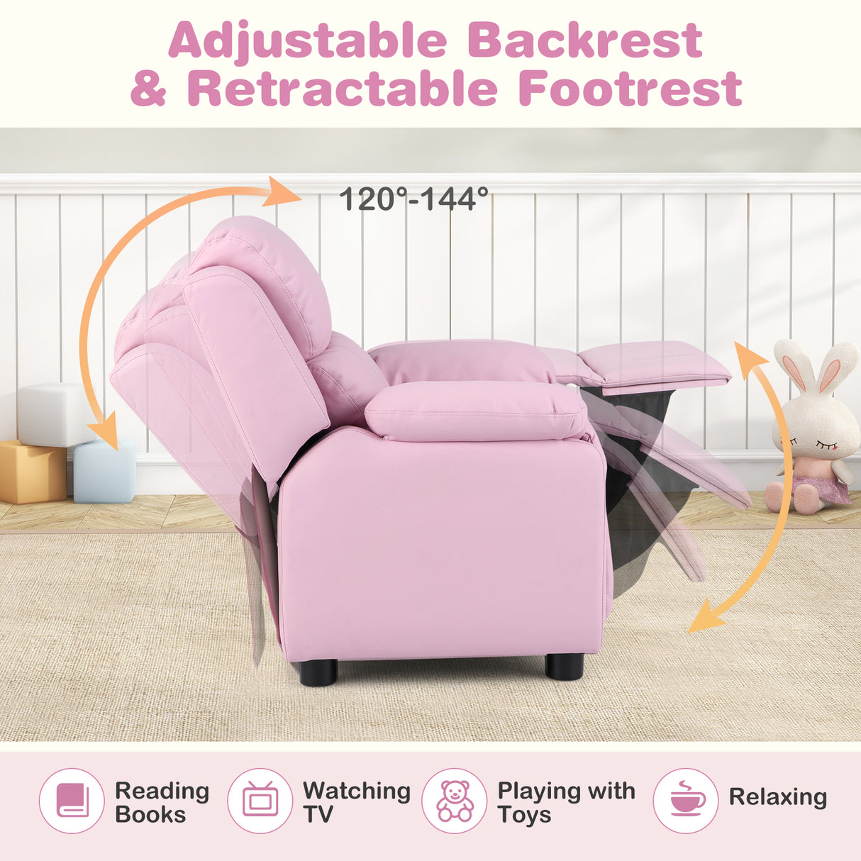 Deluxe Kids Armchair Recliner Headrest Sofa w/ Storage Arms