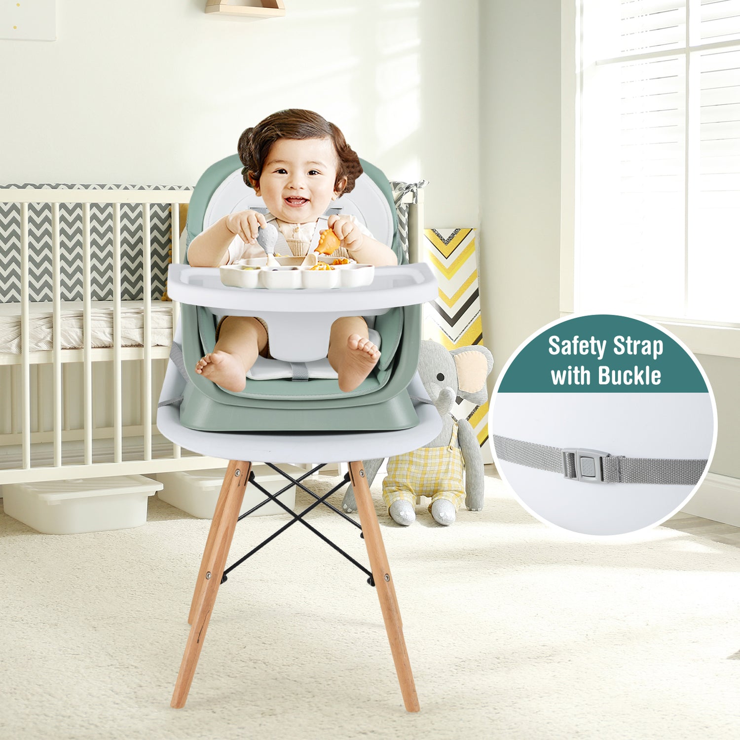 6-in-1 Convertible Baby High Chair with Adjustable Removable Tray