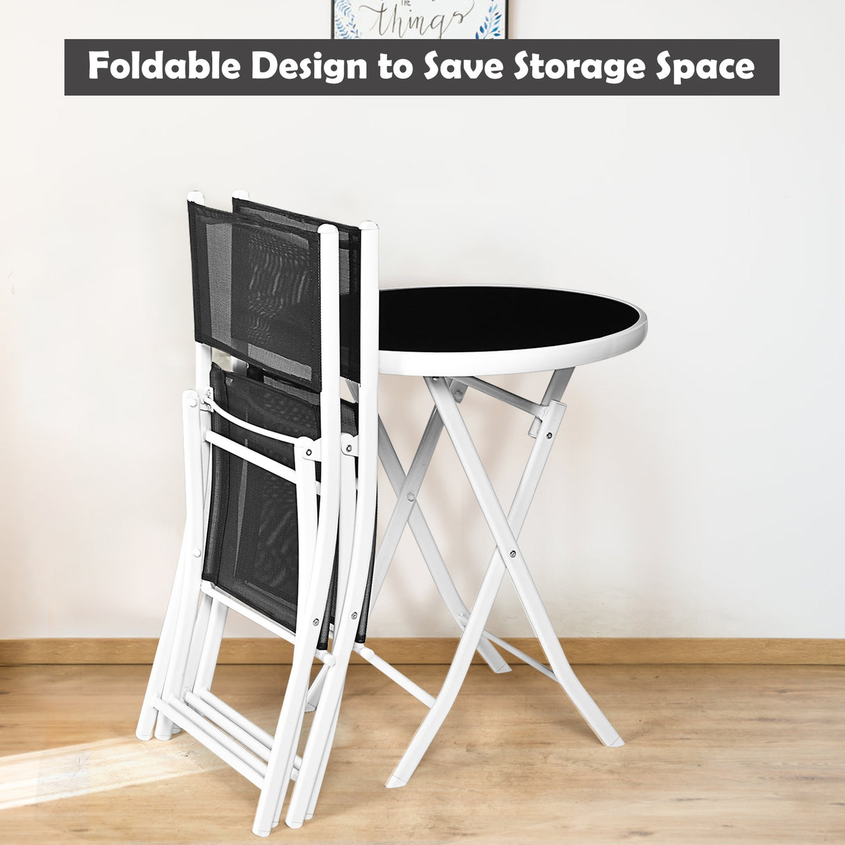 3 Pieces Patio Folding Bistro Set for Balcony or Outdoor Space