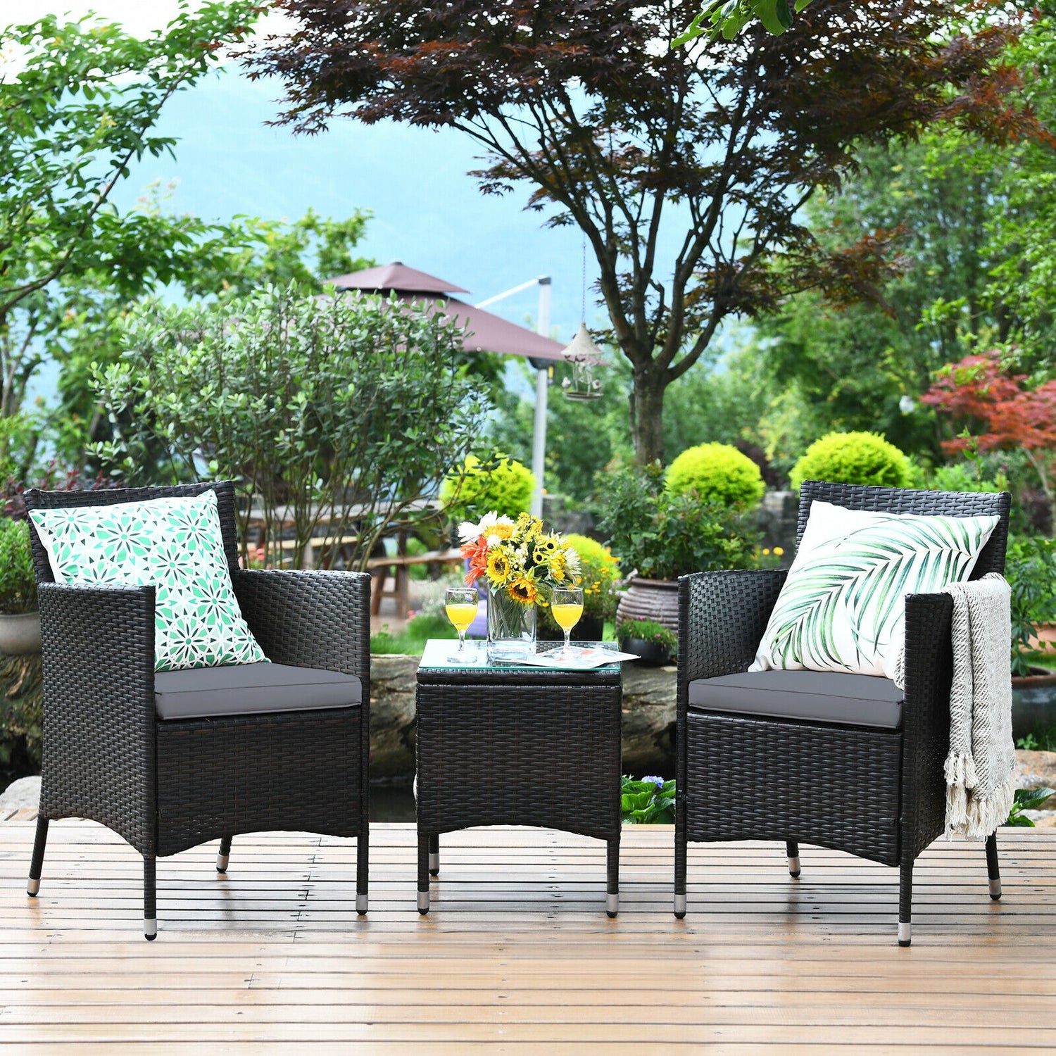 3 Pcs Outdoor Rattan Wicker Furniture Set