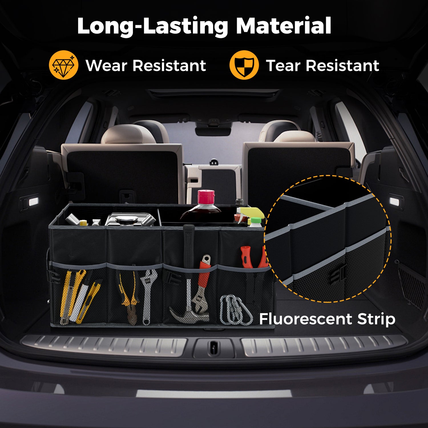 13 Gallon Car Trunk Organizer with Removable Divider and 6 Pockets-Black