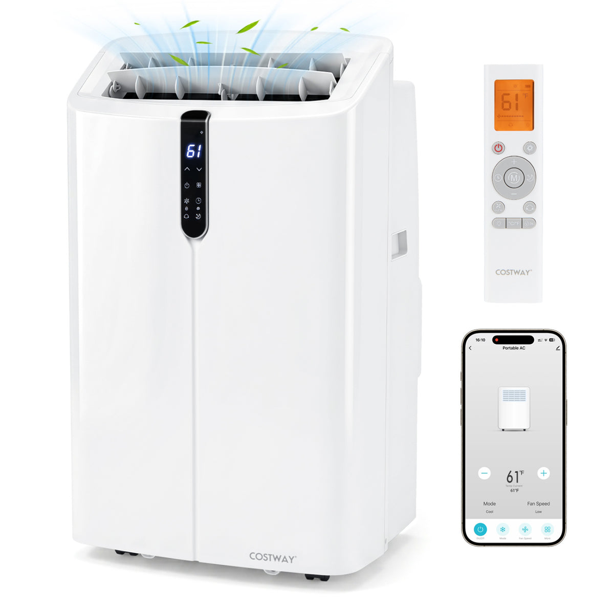 14000 BTU Smart Portable AC with APP Voice Control 47 dB for Rooms 750 Sq.Ft