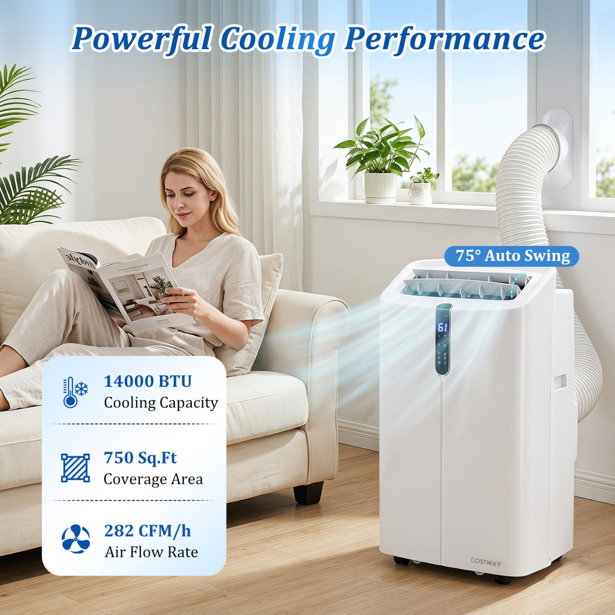 14000 BTU Smart Portable AC with APP Voice Control 47 dB for Rooms 750 Sq.Ft