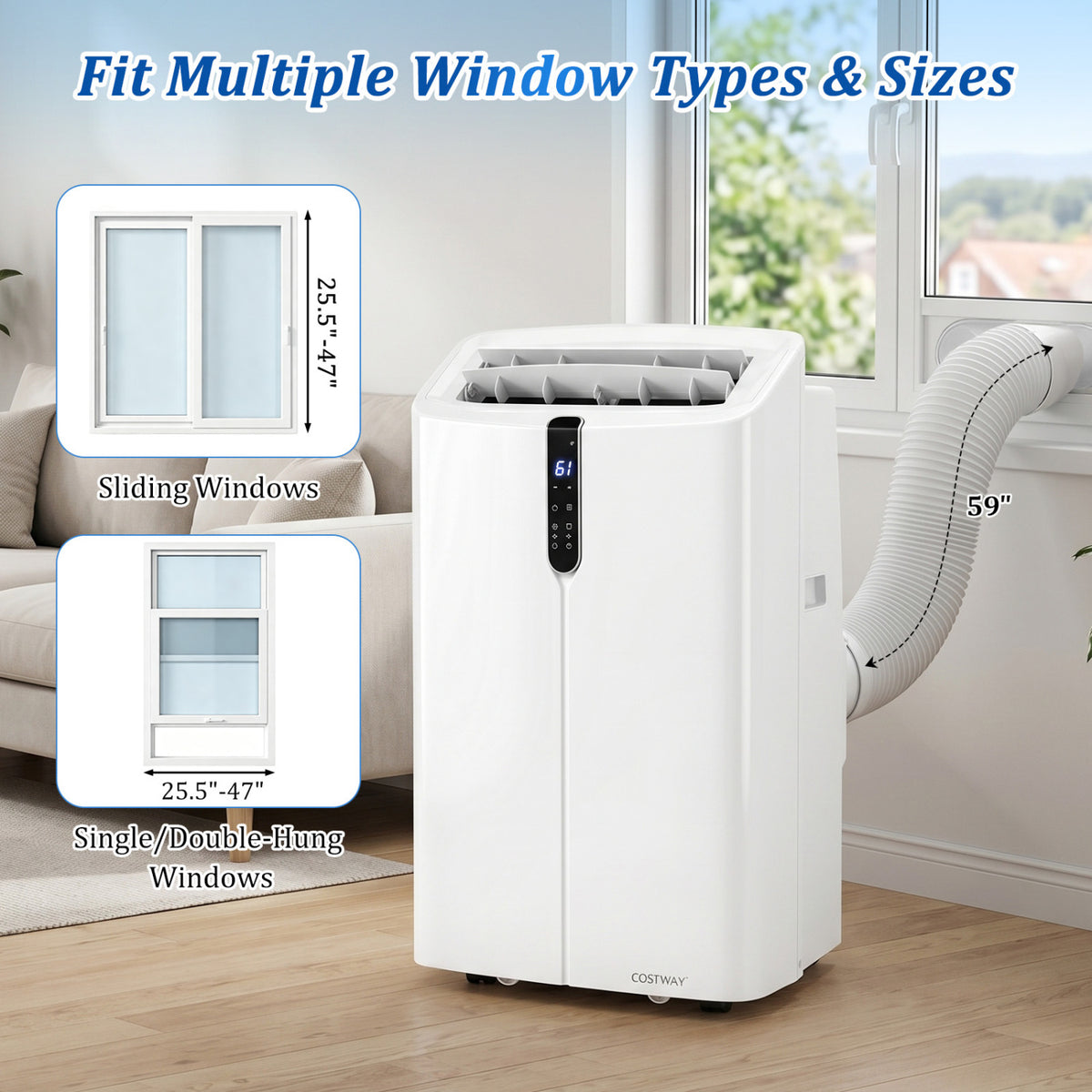 14000 BTU Smart Portable AC with APP Voice Control 47 dB for Rooms 750 Sq.Ft