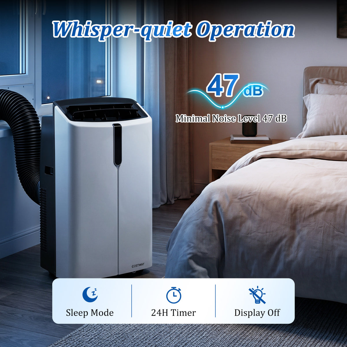 14000 BTU Smart Portable AC with APP Voice Control 47 dB for Rooms 750 Sq.Ft