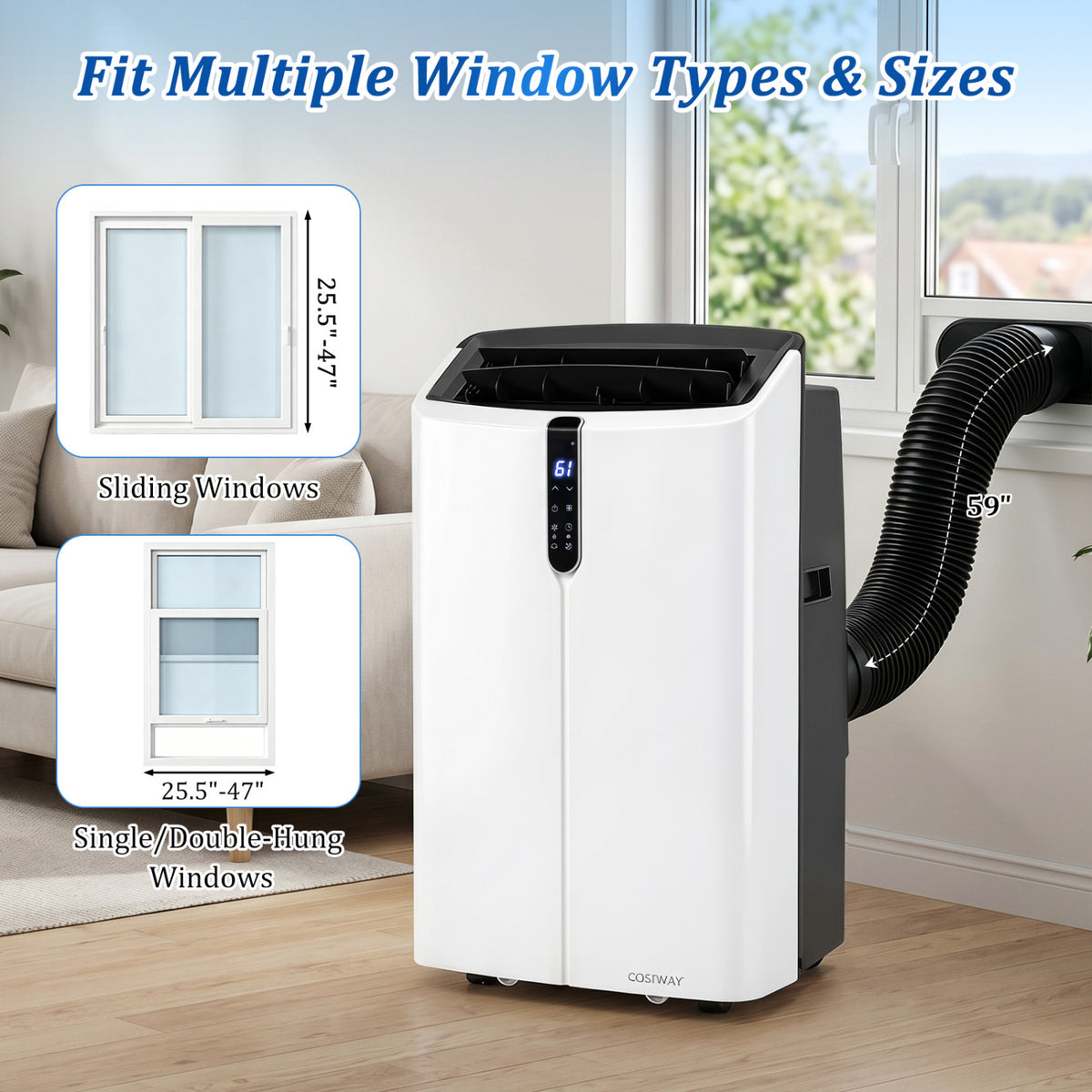 14000 BTU Smart Portable AC with APP Voice Control 47 dB for Rooms 750 Sq.Ft
