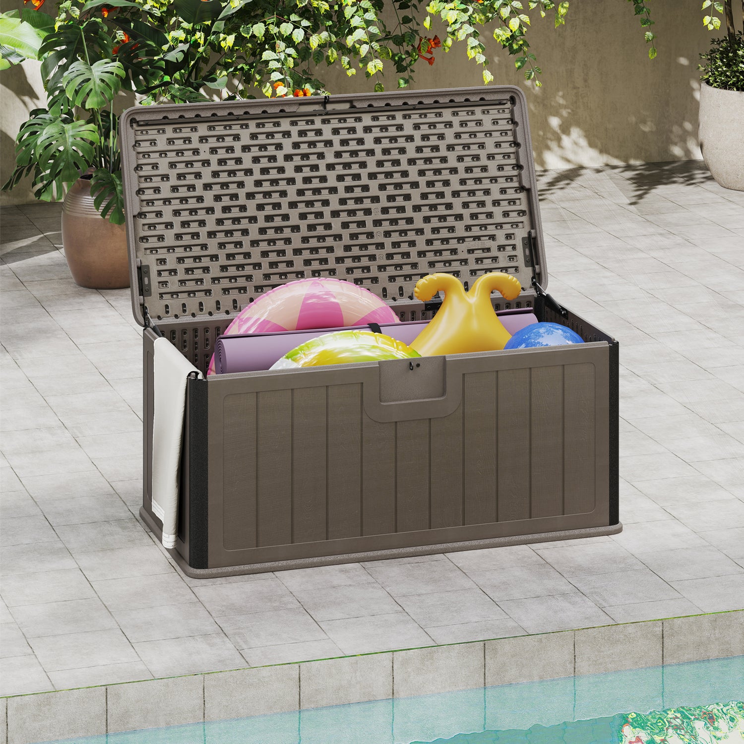 100 Gallon Large Deck Box with Lockable Lid for Patio