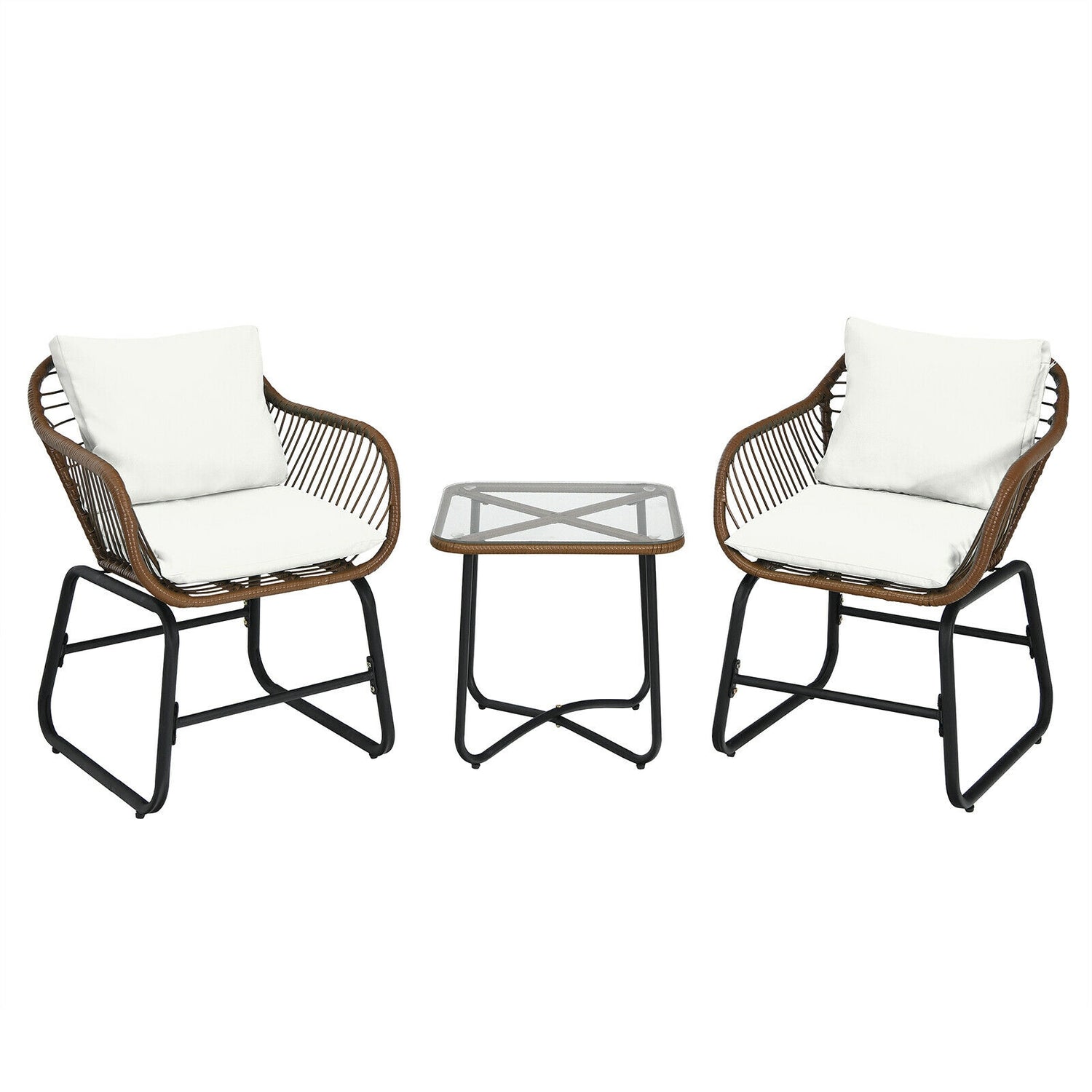 Patio Furniture Set: Patio Dining Set+Teak Wood Side Table+3 Pieces Patio Rattan Bistro Set