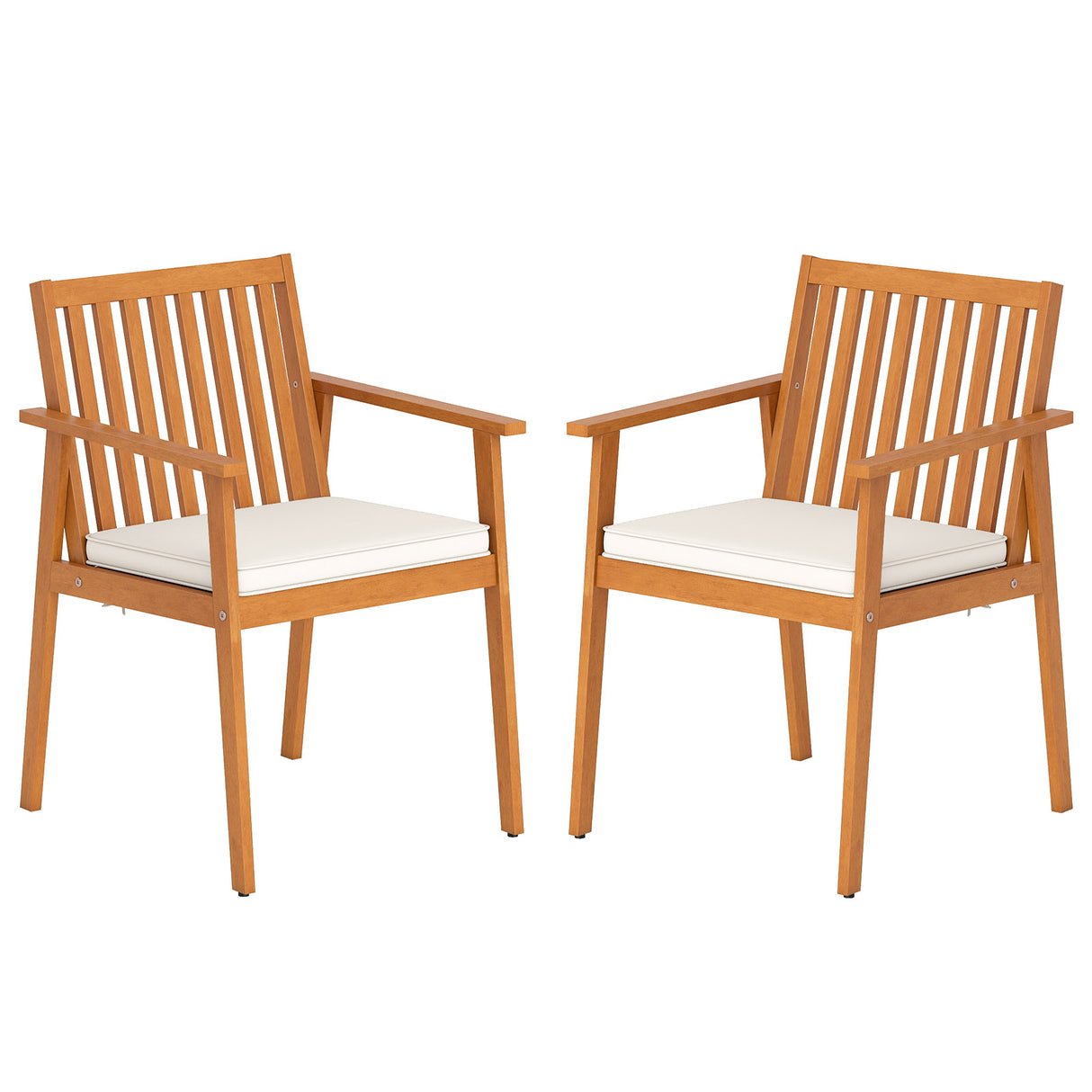 2 Pieces Patio Dining Chairs Outdoor Acacia Wood Chairs with Removable Padded Cushion
