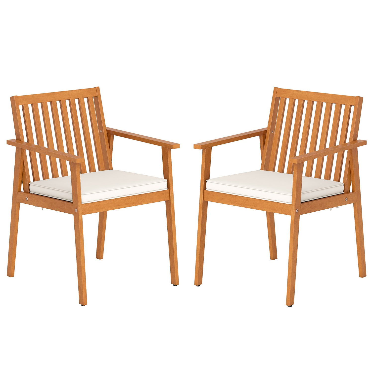 2 Pieces Patio Dining Chairs Outdoor Acacia Wood Chairs with Removable Padded Cushion