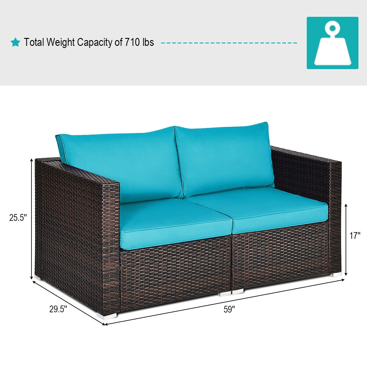 2PCS Patio Rattan Sectional Conversation Sofa Set