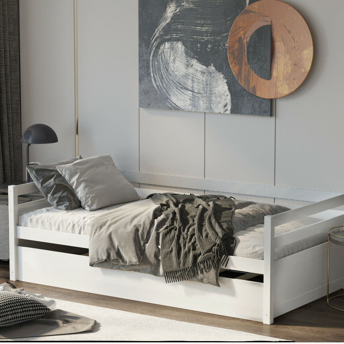 Twin Size Wooden Slat Trundle Platform