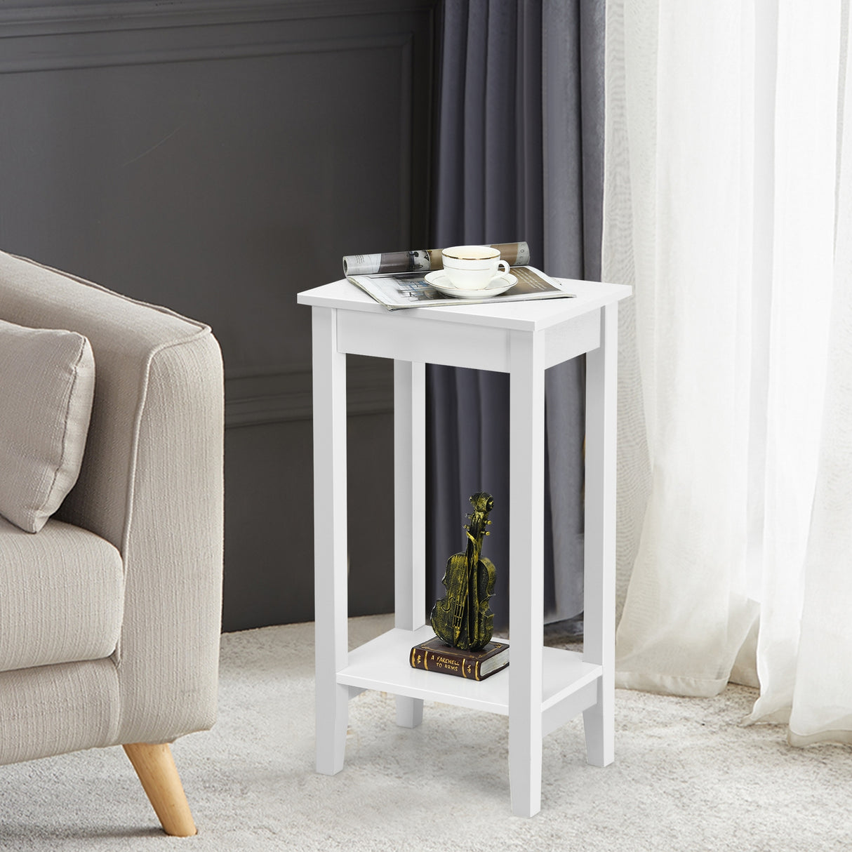 Tall Wooden Sofa End Table Side Table