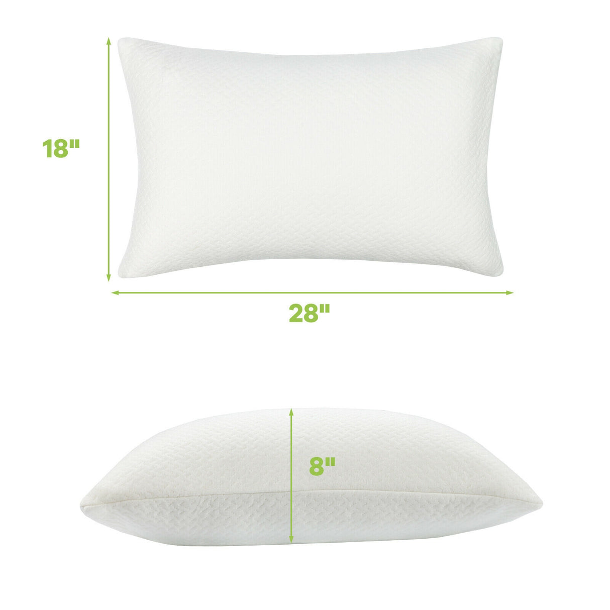 Set of 2 28 x18 Inch Shredded Memory Foam Bed Pillows with Bamboo Cooling Cover