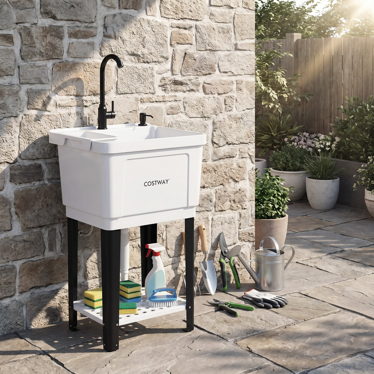 Utility Sink Laundry Tub with Rotating Faucet and Adjustable Legs