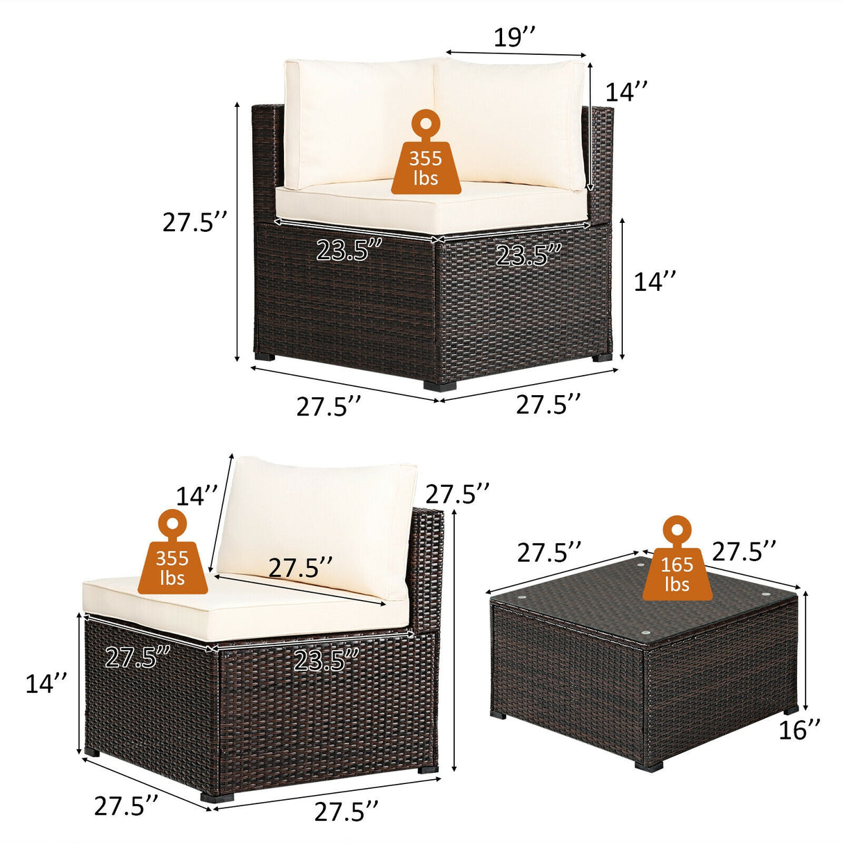 6 Pieces Patio Furniture Sofa Set with Cushions for Outdoor