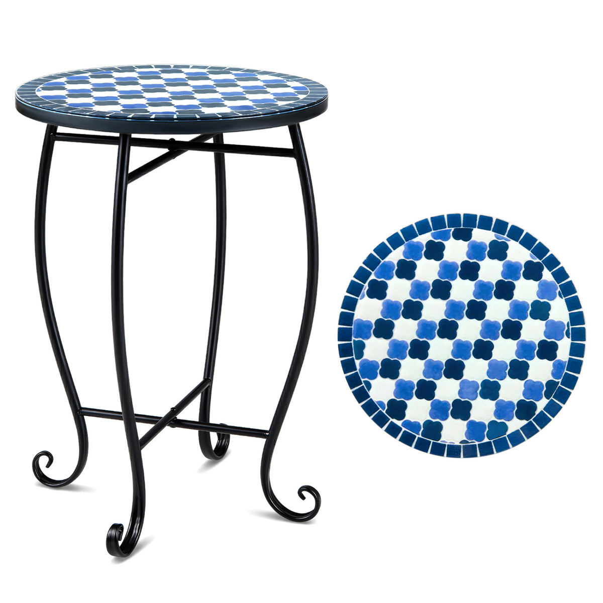 14" Floral Clover/Blooming Lotus/Bright Sunflower Mosaic Patio Accent Coffee End Table
