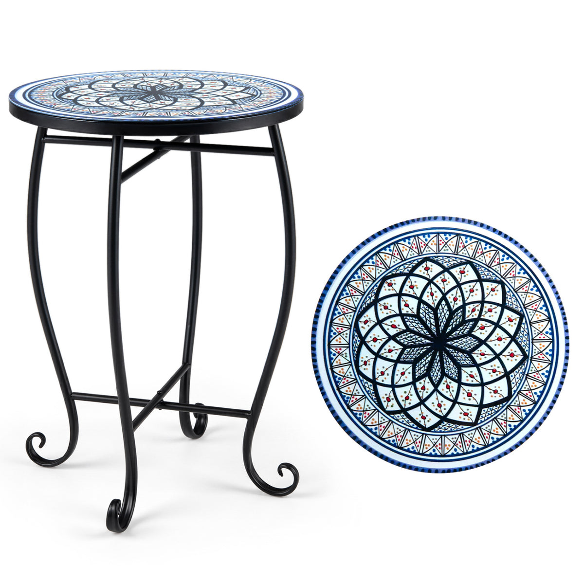 14" Floral Clover/Blooming Lotus/Bright Sunflower Mosaic Patio Accent Coffee End Table