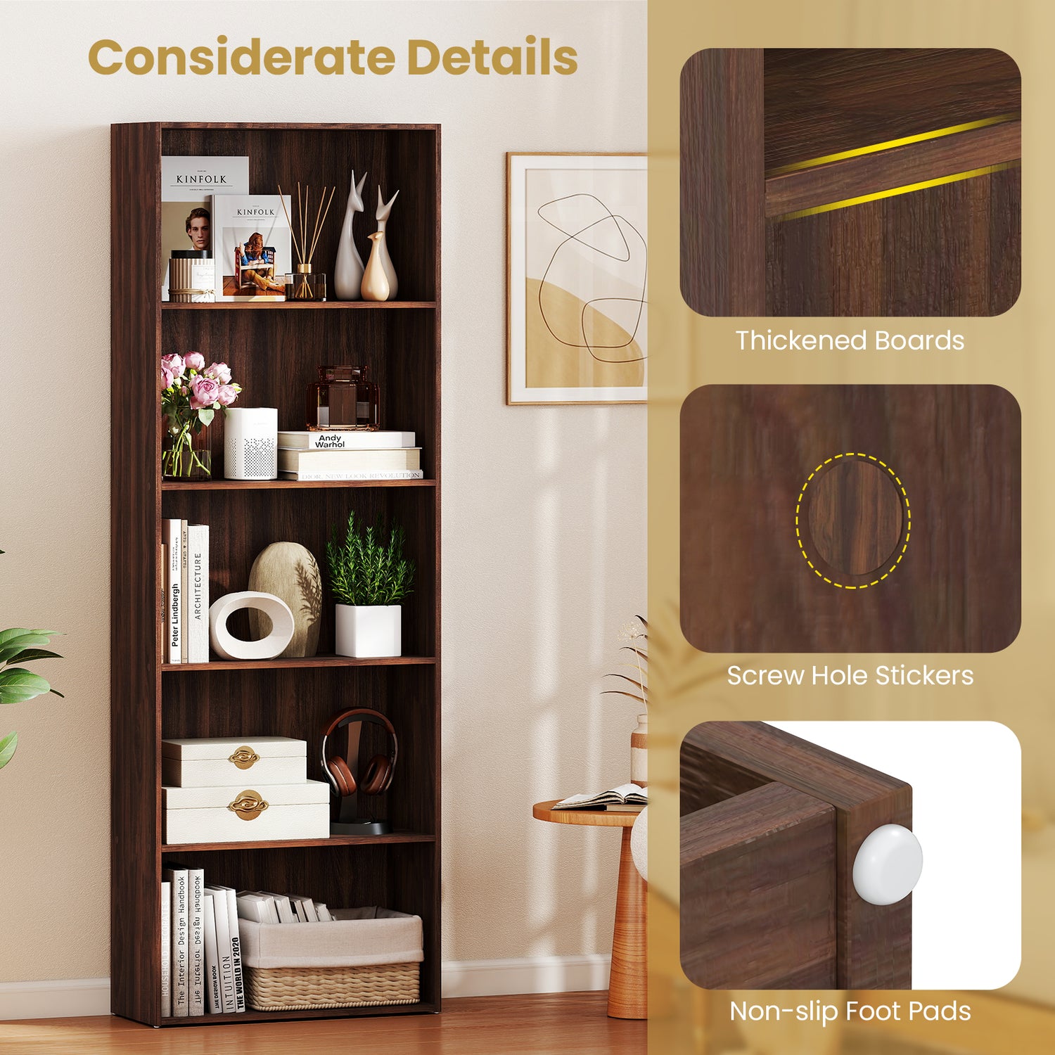 5-Shelf Storage Bookcase Modern Multi-Functional Display Cabinet Furniture