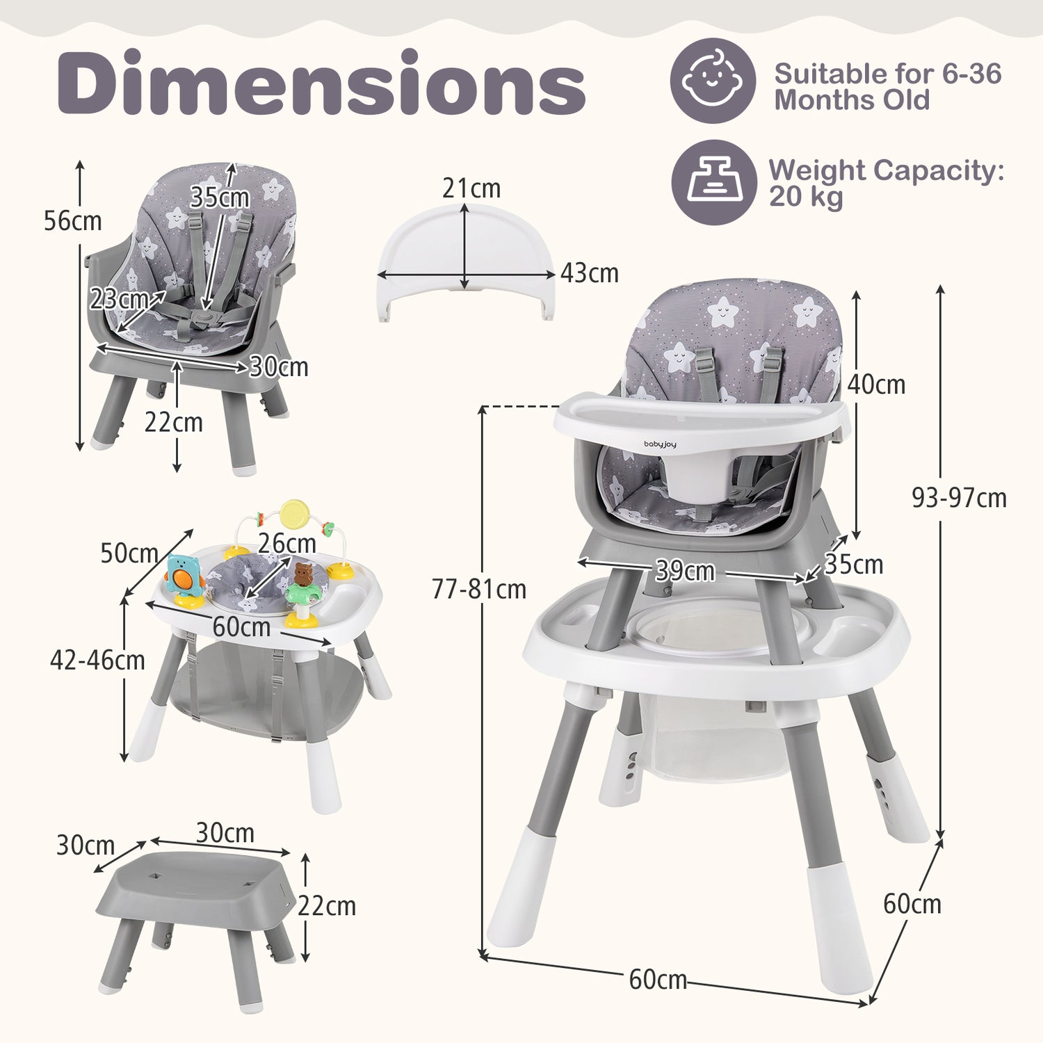 16-in-1 Baby High Chair with Activity Center and Booster Seat for Babies and Toddlers