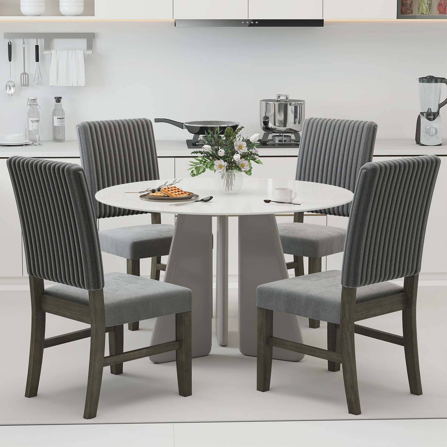 Dining Chair Set of 2 Mid-Century Modern Velvet Fabric Upholstered Chairs-Grey