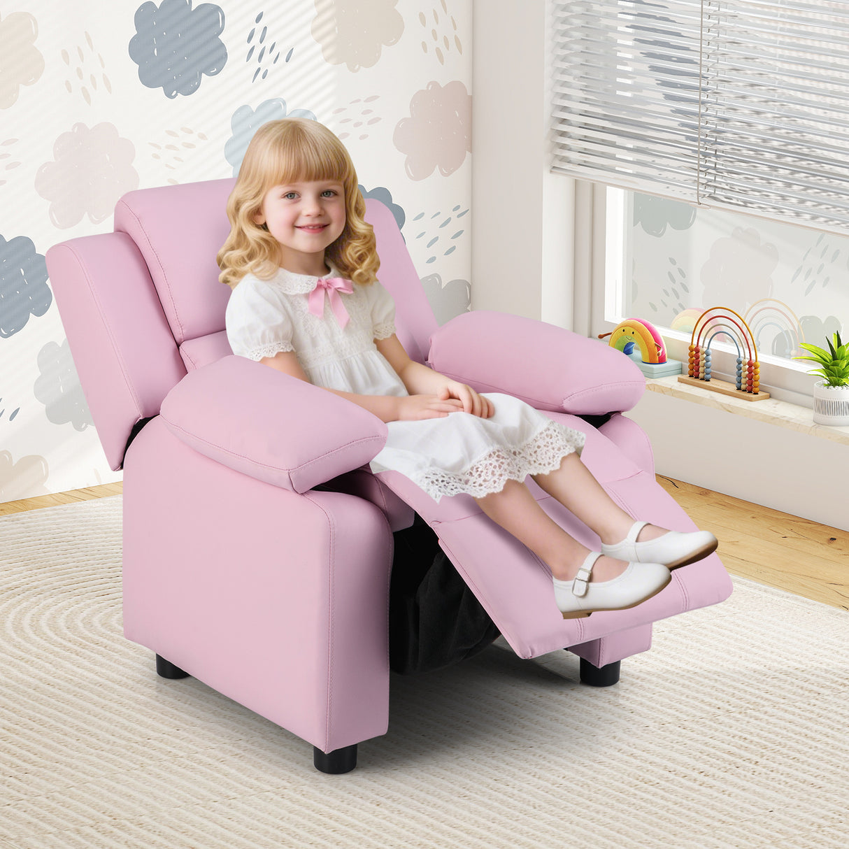 Deluxe Kids Armchair Recliner Headrest Sofa w/ Storage Arms