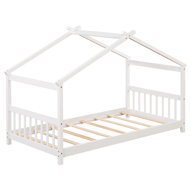 3-Piece Kid's Room Bundle: Twin Size Wooden House Bed + Kid's Table and Chairs Set + Kids 2-Shelf Bookcase