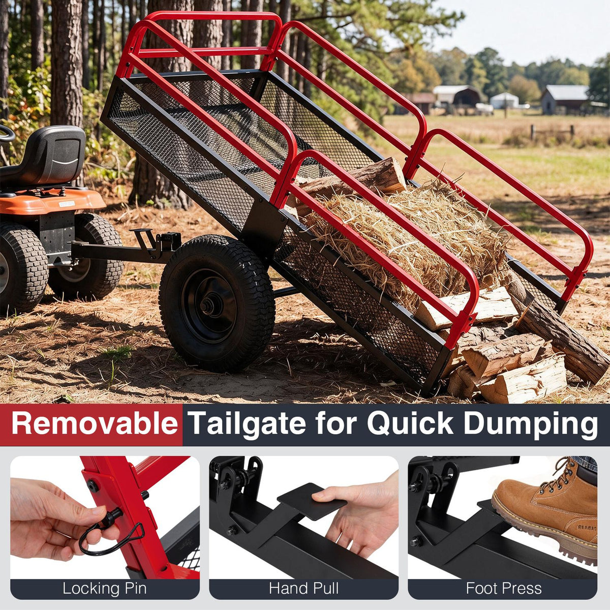 1540 LBS Capacity 17.6 Cu. Ft Heavy Duty Metal Dump Cart Trailer