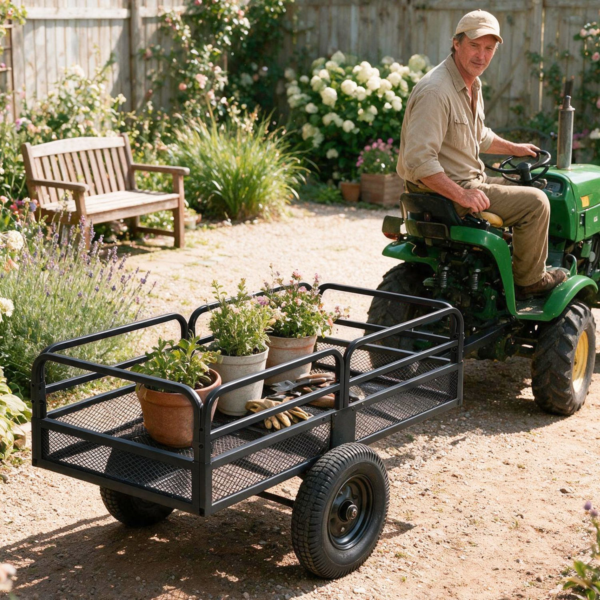 1540 LBS Capacity 17.6 Cu. Ft Heavy Duty Metal Dump Cart Trailer