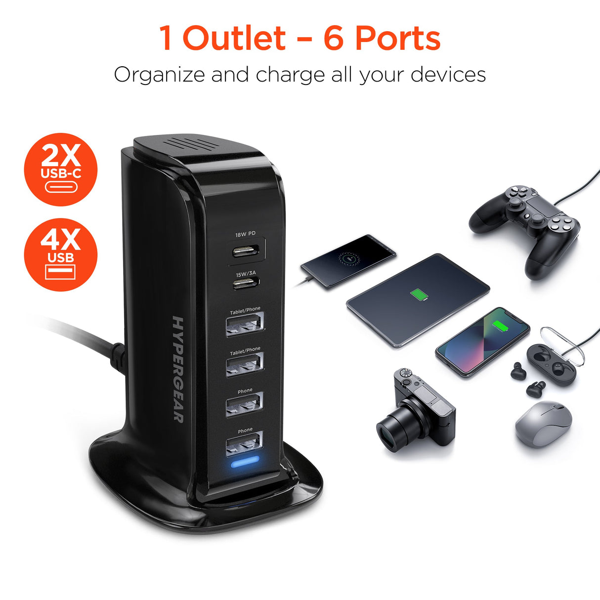HyperGear Power Tower 42W 6 USB Charging Station