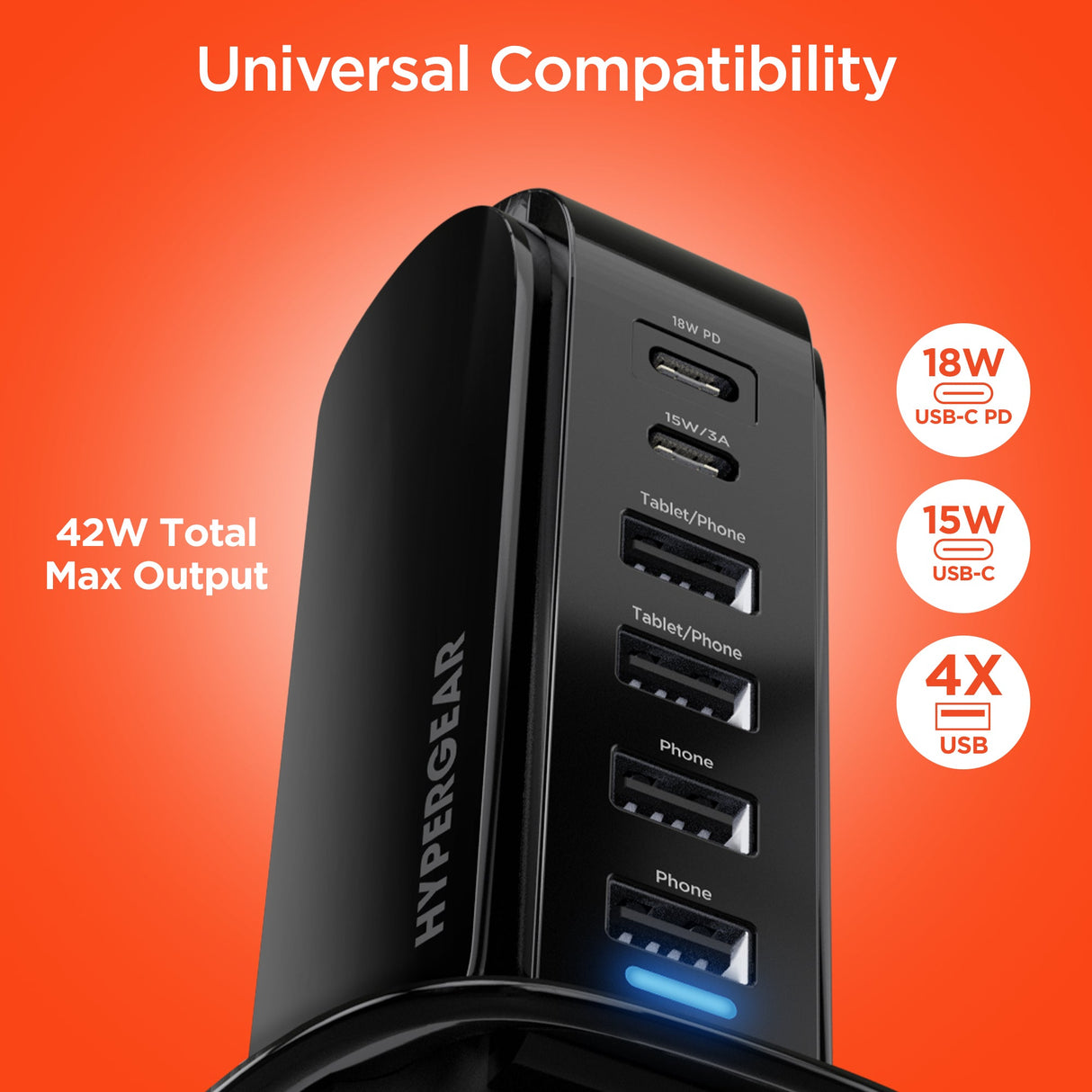 HyperGear Power Tower 42W 6 USB Charging Station