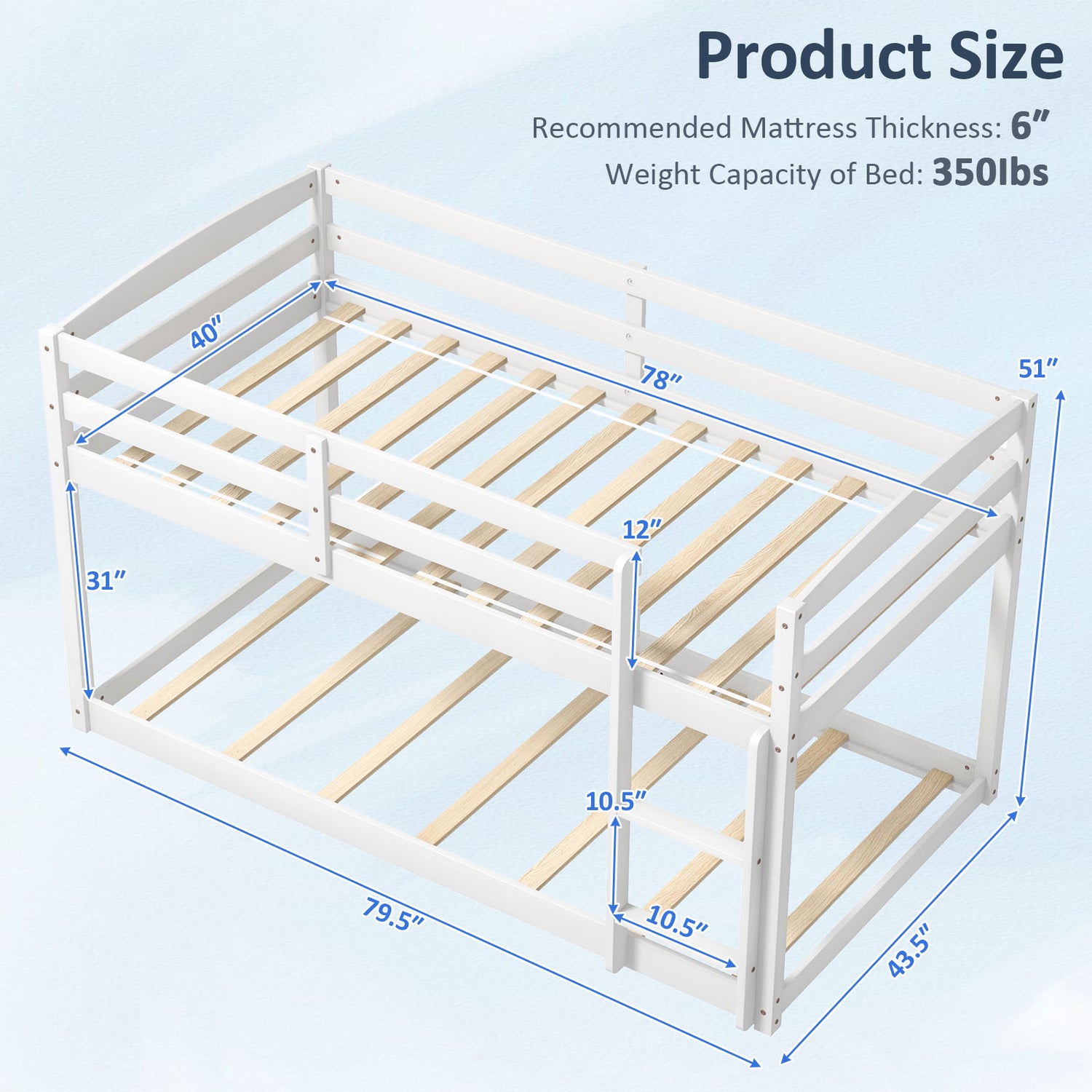 Twin Size Bunk Bed with High Guardrails and Integrated Ladder