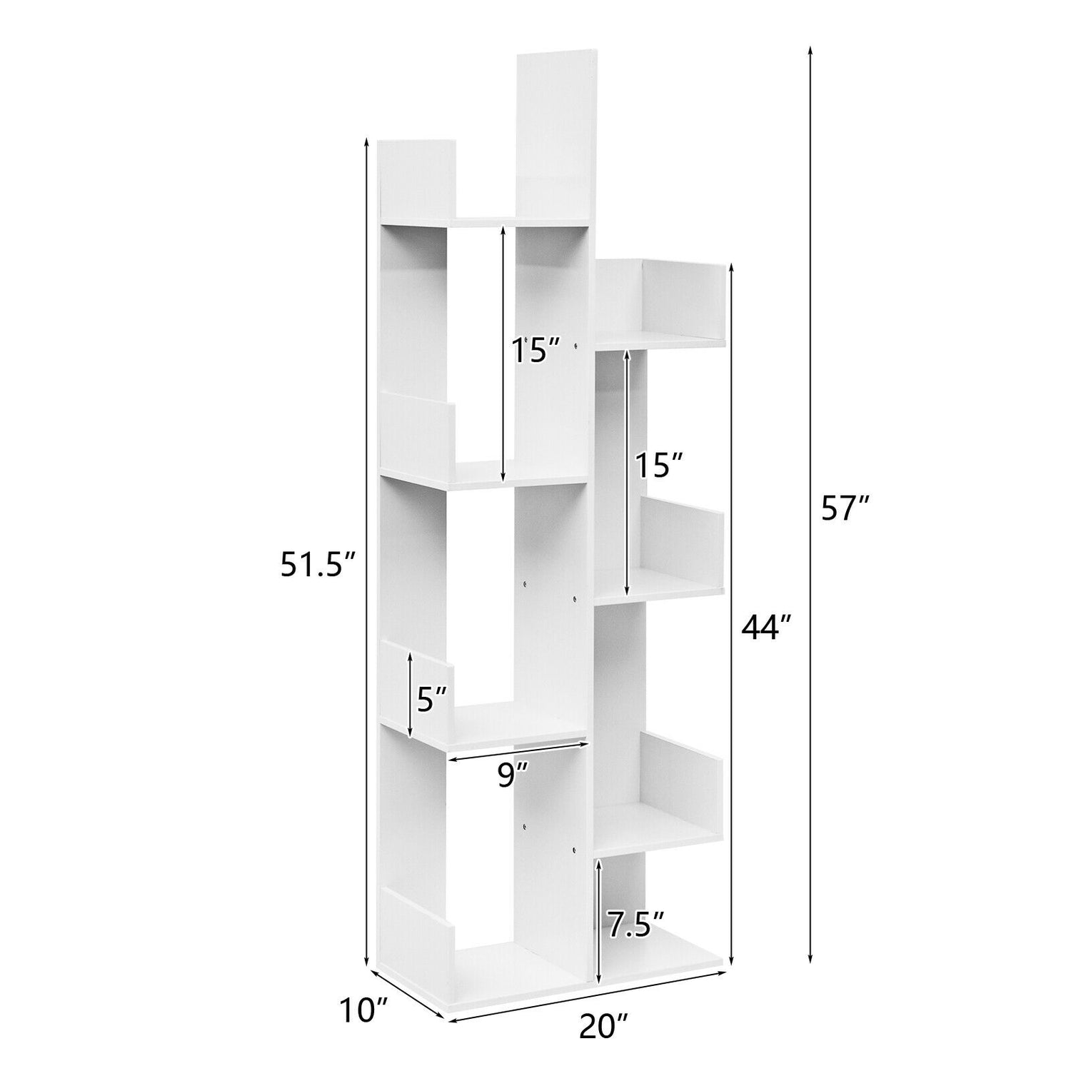 8-Tier Bookshelf Bookcase with 8 Open Compartments Space-Saving Storage Rack -White