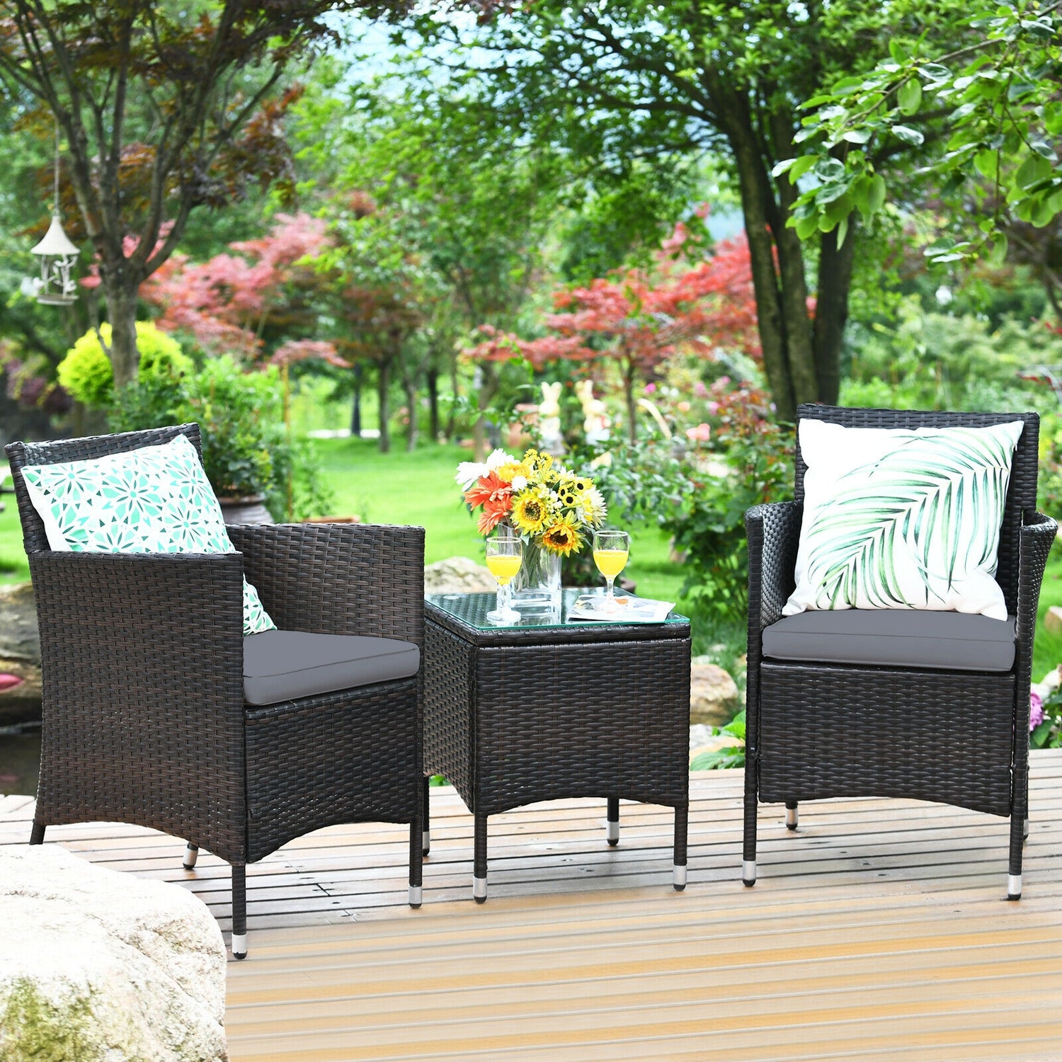 3 Pcs Outdoor Rattan Wicker Furniture Set