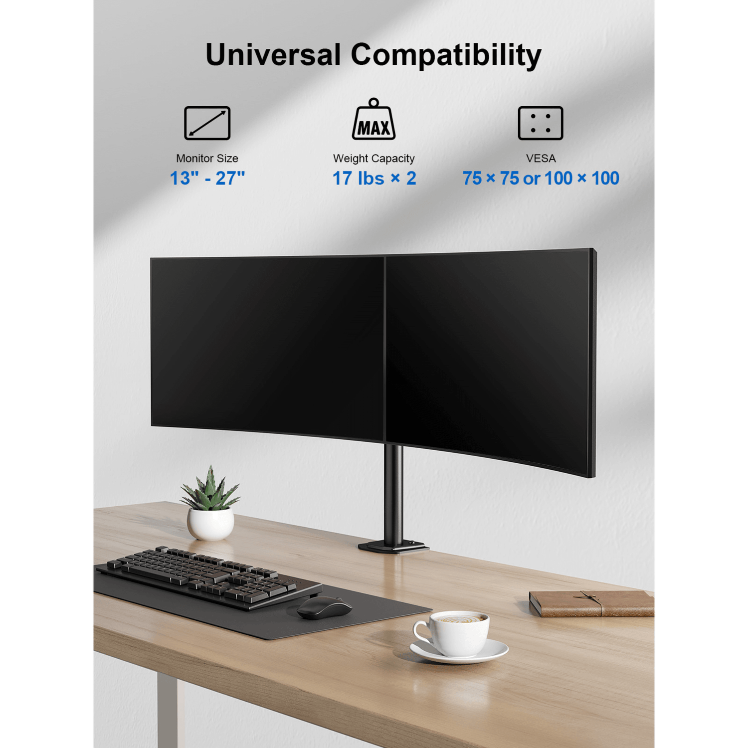 ErgoAV Motion Desk Stand for Dual Monitors 13" to 27" up to 17lbs