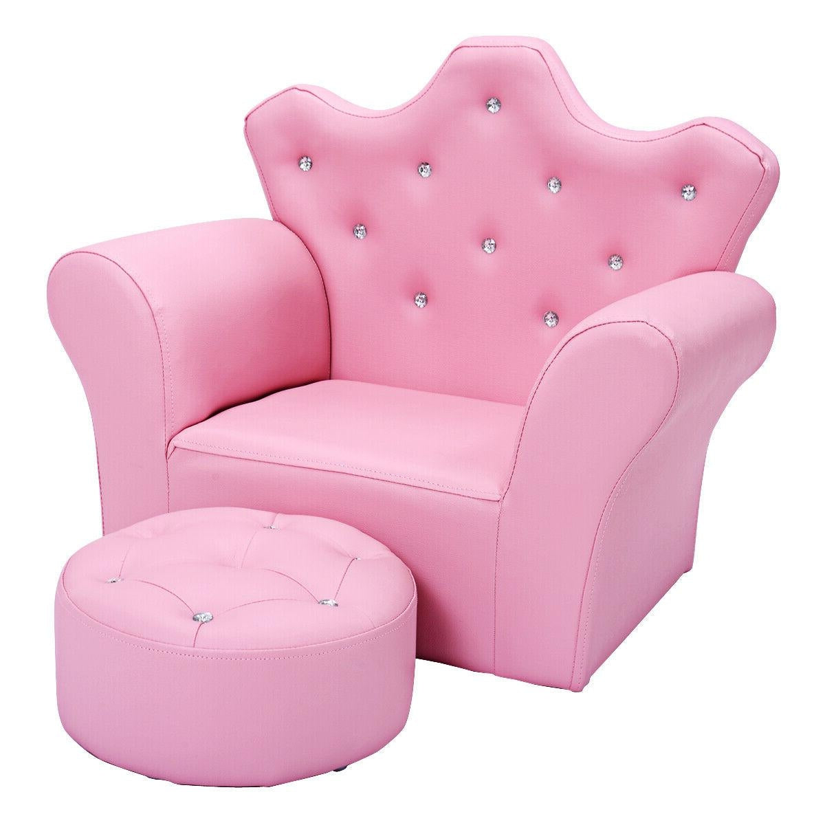 Pink Kids Sofa Armrest Couch with Ottoman