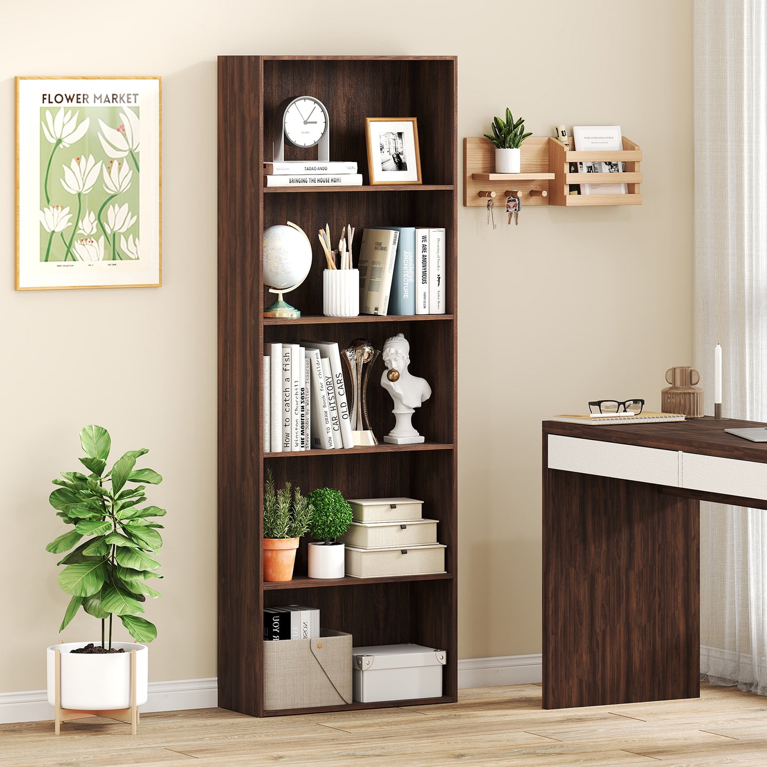 5-Shelf Storage Bookcase Modern Multi-Functional Display Cabinet Furniture