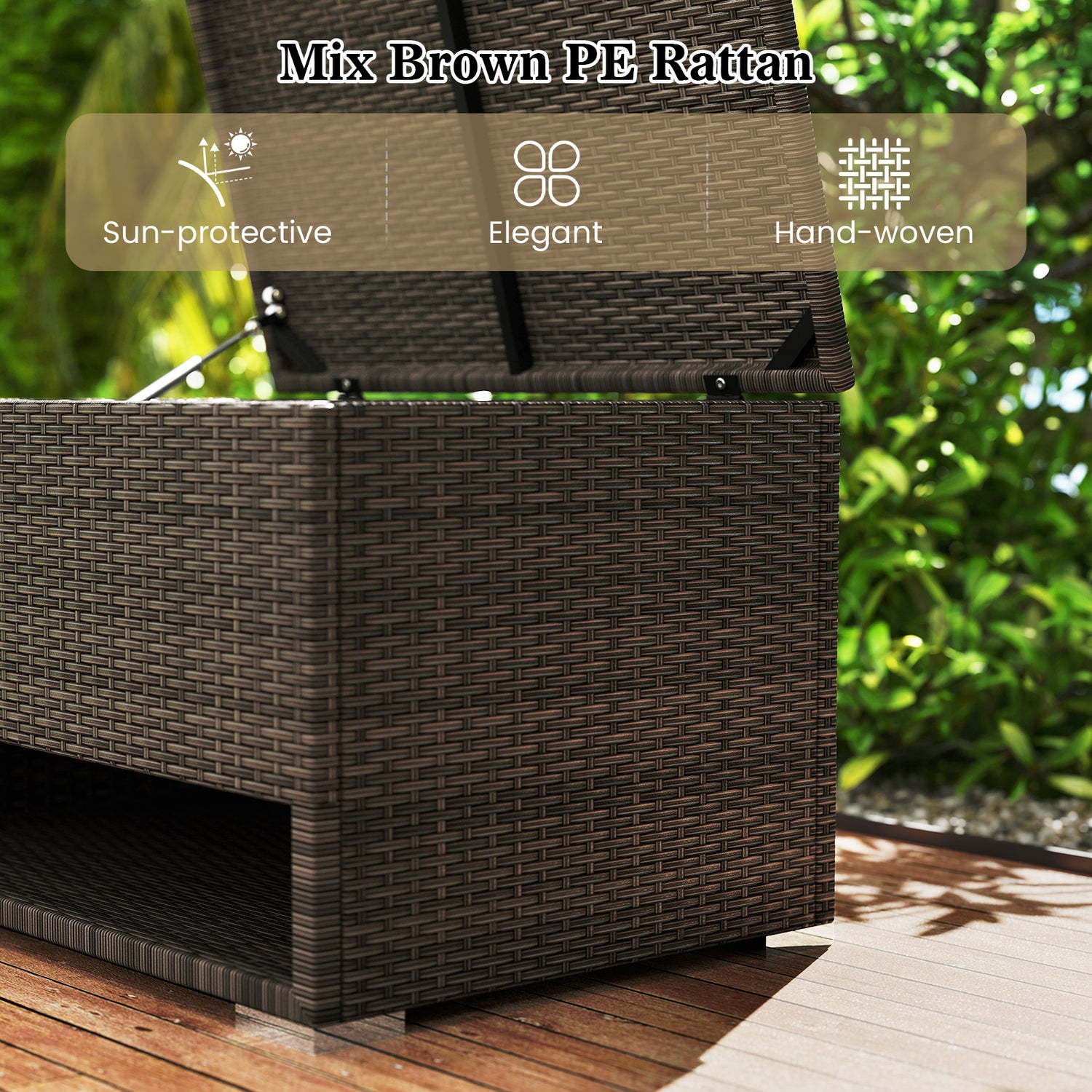 PE Rattan Storage Bin with Waterproof Liner for Patio Cushions