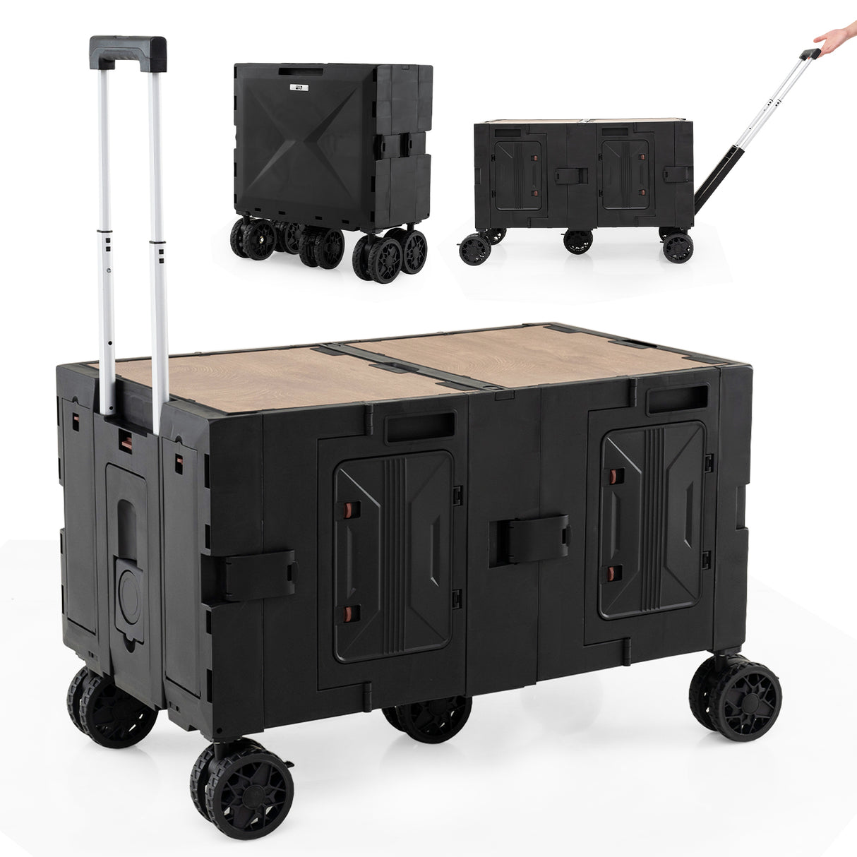 Large Foldable Utility Cart with 2-Tier Storage Crates and Telescoping Handle