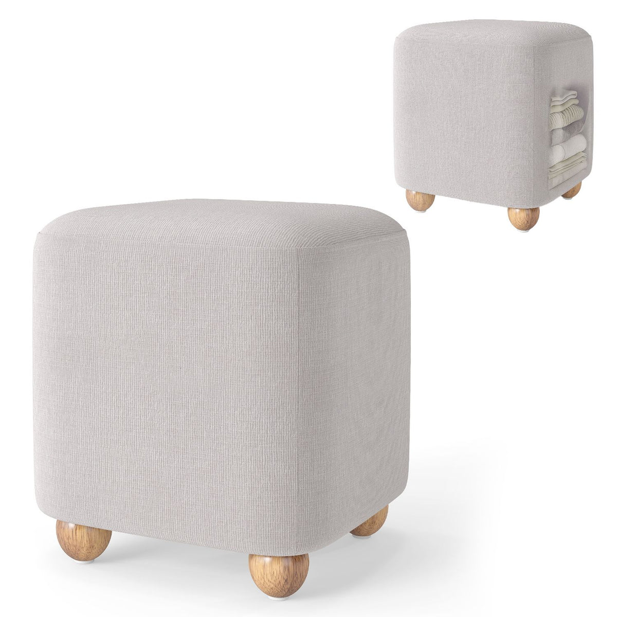 16.5 Inches Square Storage Ottoman with Solid Rubber Wood Legs-Gray