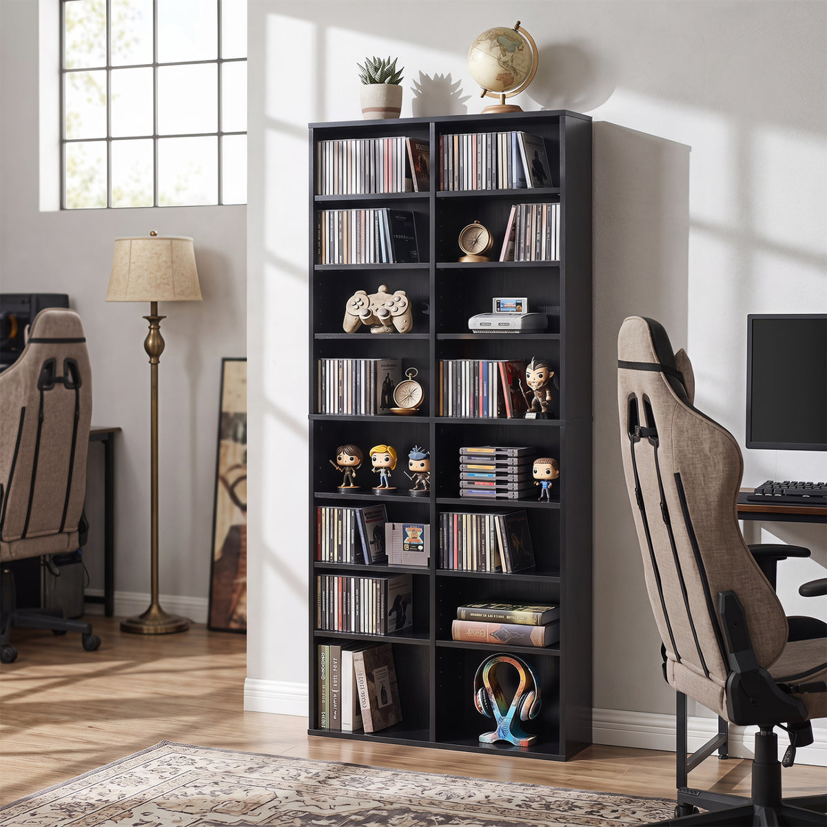16 Compartment CD Storage Unit 54" Freestanding Open Display Shelf with 12 Removable Shelves