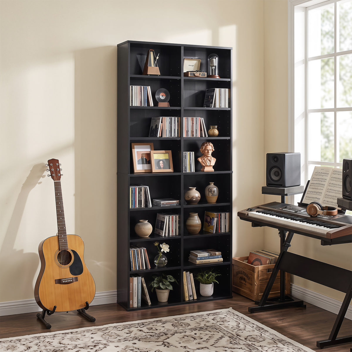 16 Compartment CD Storage Unit 54" Freestanding Open Display Shelf with 12 Removable Shelves