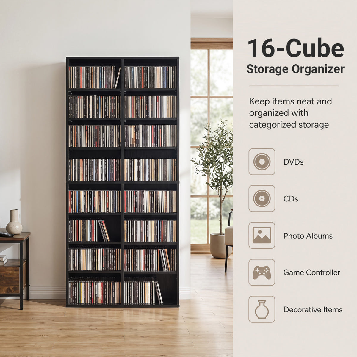16 Compartment CD Storage Unit 54" Freestanding Open Display Shelf with 12 Removable Shelves