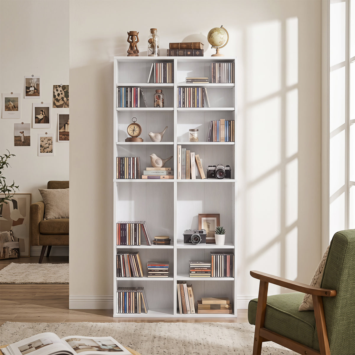 16 Compartment CD Storage Unit 54" Freestanding Open Display Shelf with 12 Removable Shelves