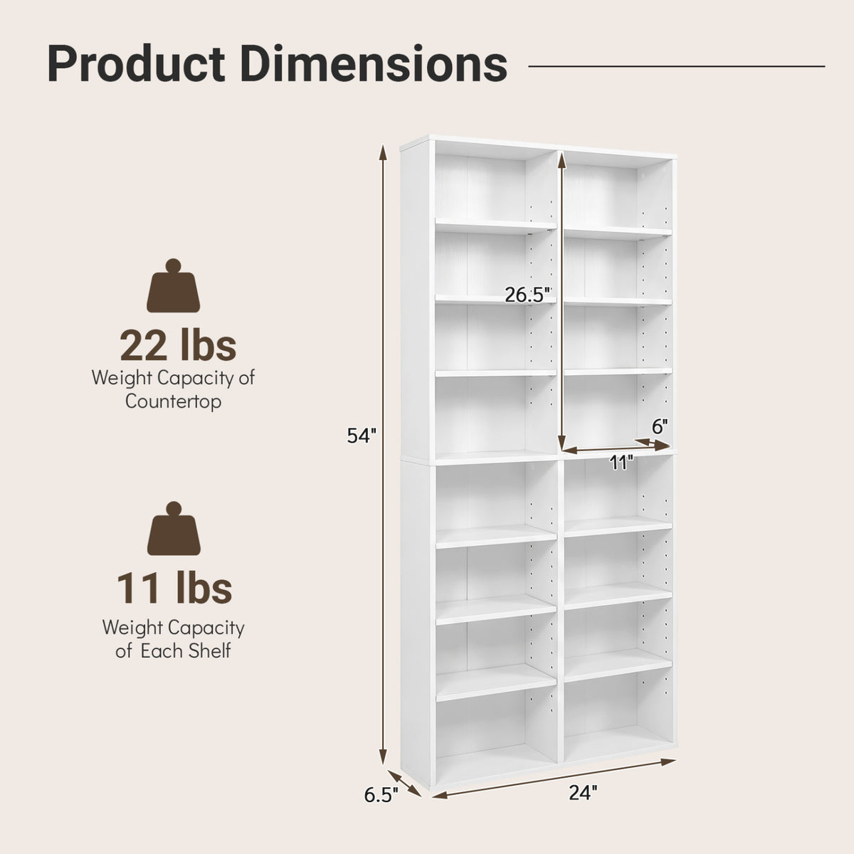 16 Compartment CD Storage Unit 54" Freestanding Open Display Shelf with 12 Removable Shelves