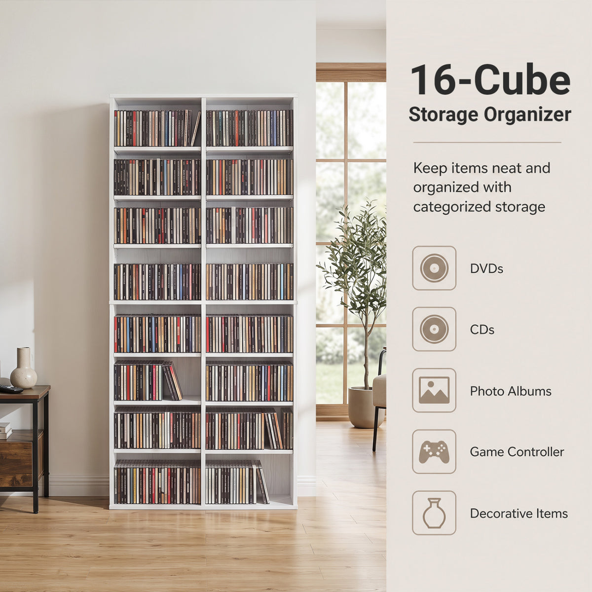 16 Compartment CD Storage Unit 54" Freestanding Open Display Shelf with 12 Removable Shelves