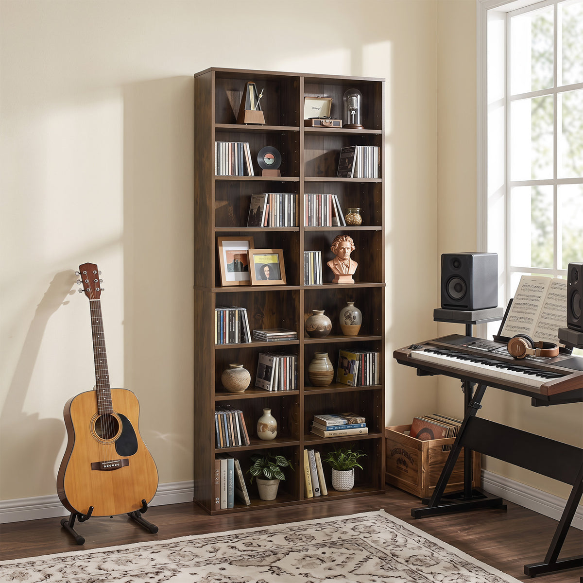 16 Compartment CD Storage Unit 54" Freestanding Open Display Shelf with 12 Removable Shelves